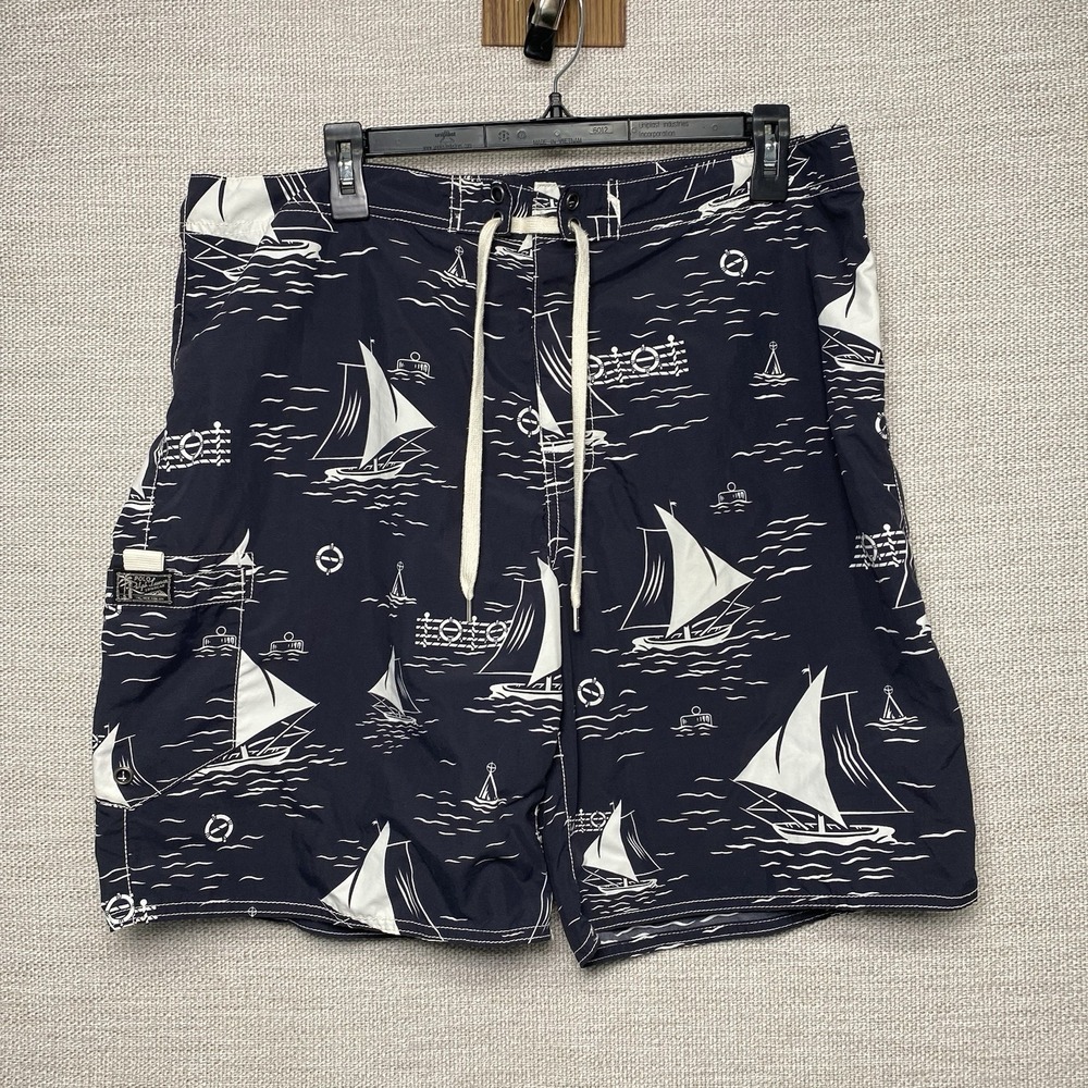 Polo by Ralph Lauren Swim Trunks 36 (37x8.5) Mens Unlined Navy AOP Boat